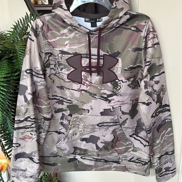 Under Armour Storm Camouflage Hoodie Embroidered Logo Fleece Lined Hunting - Picture 2 of 15